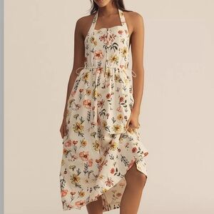 Anthropologie Daily Practice Relaxed Midi Halter Floral Dress-Size S-NWT-Cottage